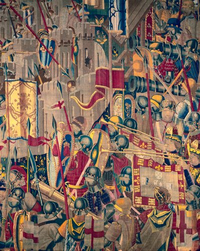 Tapet som viser erobringene av kong Alfonso V av Portugal (Conquistas de Alfonso V de Portugal), Tournai. Detalj. (Ull og silke) av Flemish School