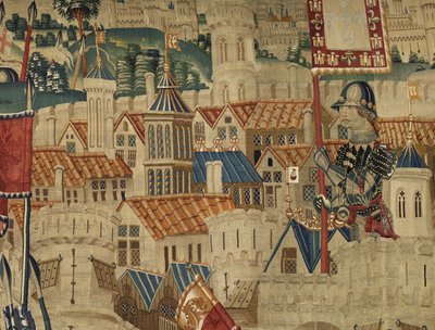 Tapet som viser erobringene av kong Alfonso V av Portugal (Conquistas de Alfonso V de Portugal), Tournai. Detalj. (Ull og silke) av Flemish School