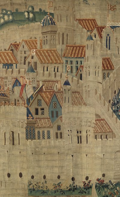 Tapet som viser erobringene av kong Alfonso V av Portugal (Conquistas de Alfonso V de Portugal), Tournai. Detalj. (Ull og silke) av Flemish School