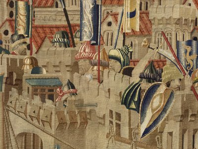 Tapet som viser erobringene av kong Alfonso V av Portugal (Conquistas de Alfonso V de Portugal), Tournai. Detalj. (Ull og silke) av Flemish School