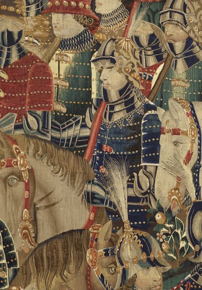 Tapet som viser erobringene av kong Alfonso V av Portugal (Conquistas de Alfonso V de Portugal), Tournai. Detalj. (Ull og silke) av Flemish School