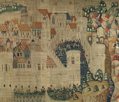 Tapet som viser erobringene av kong Alfonso V av Portugal (Conquistas de Alfonso V de Portugal), Tournai. Detalj. (Ull og silke) av Flemish School
