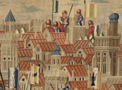 Tapet som viser erobringene av kong Alfonso V av Portugal (Conquistas de Alfonso V de Portugal), Tournai. Detalj. (Ull og silke) av Flemish School
