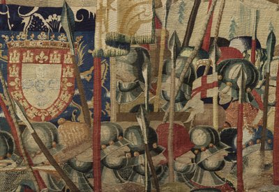 Tapet som viser erobringene av kong Alfonso V av Portugal (Conquistas de Alfonso V de Portugal), Tournai. Detalj. (Ull og silke) av Flemish School