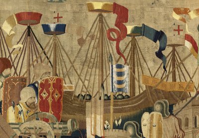 Tapet som viser erobringene av kong Alfonso V av Portugal (Conquistas de Alfonso V de Portugal), Tournai. Detalj. (Ull og silke) av Flemish School