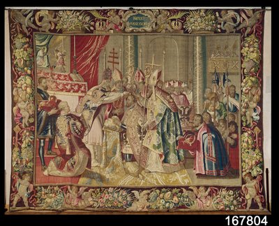 The Coronation of Charles V (1500-58) fra The Tapestry of Charles Quint, ca. 1630-40 av Flemish School