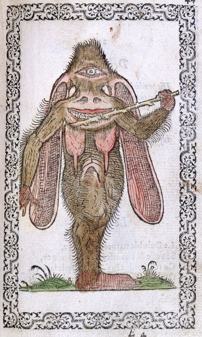 The Cyclops, illustrasjon fra The Habits and Portraits of Almost All Nations and Contemporary Nations av Jean Sluperji, Antwerpen, 1572 (fargetresnitt) av Flemish School