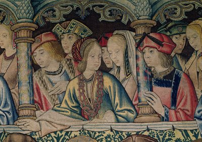Kvinner ved Davids hoff, detalj fra Davids og Batsebas billedvev, ca. 1510-15 av Flemish School