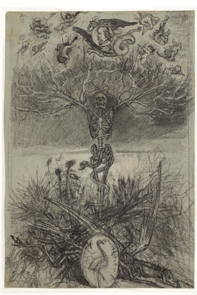 Endelig tegning for frontispisen Les Epaves av Charles Baudelaire av Félicien Rops