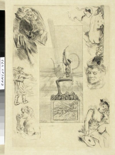Den store lyren. Tittelsiden for 1887-utgaven av Mallarmés verker. av Félicien Rops