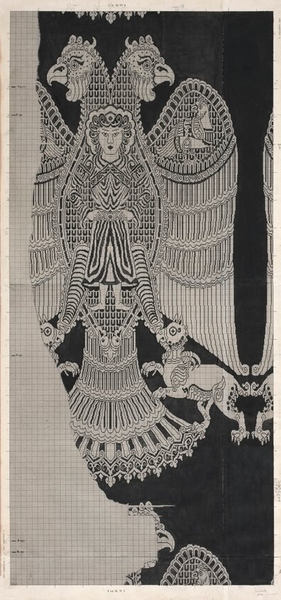 Skjematisk tegning av Buyid Silk (1962.264) av Félix Guichert