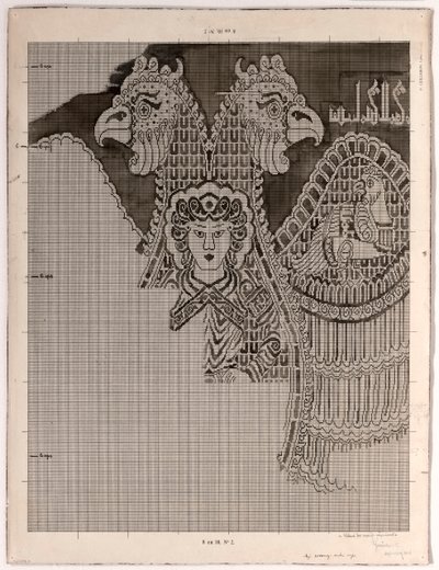 Skjematisk tegning av Buyid Silk (1962.264) av Félix Guichert