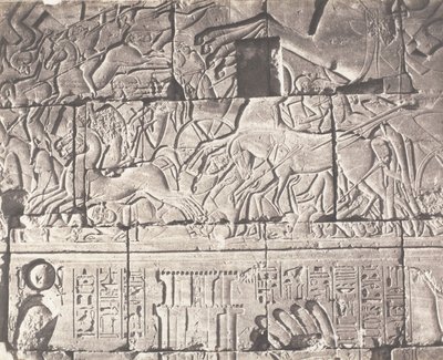 Karnak Theben, Palace Enclosure - Detaljer om skulpturer ved punkt O, 1851-52, trykt 1853-54. av Félix Teynard