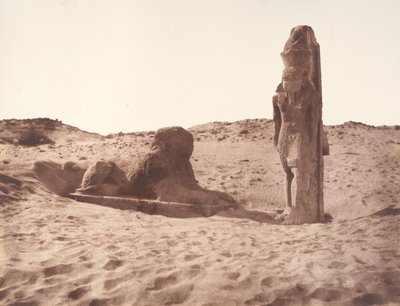 Sébouah, Temple, Colossus og Sphinx på venstre side av Avenue, 1851-52. av Félix Teynard