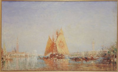 Venezia, Trabaccolo med gult seil, mellom 1870 og 1890 (olje på lerret) av Félix Ziem