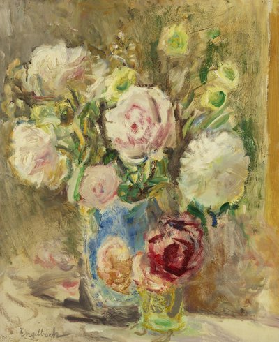 Roses and Peonies, ca. 1936 (olje på lerret) av Florence Engelbach