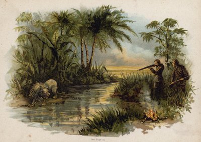 Scene fra Den sveitsiske familien Robinson: jakt på løven (chromolitho) av Florence Maplestone