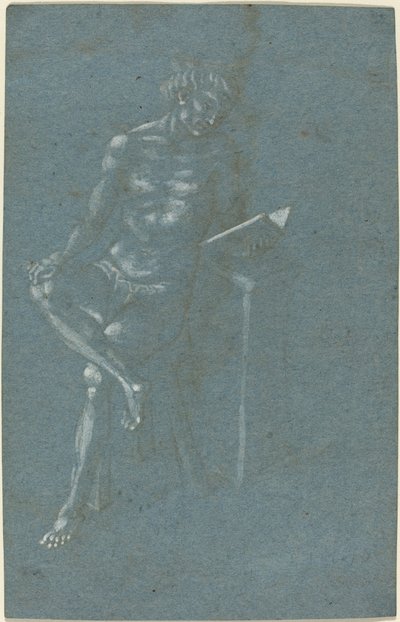 En ung mann som sitter på en krakk og leser en bok (recto); The Fall of Man (et fragment av den nedre delen) (verso) av Florentine 15th Century