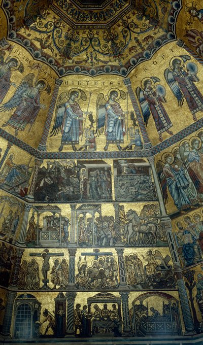 Mosaikk på det kuppelformede taket til St Johns Baptistry, Firenze (mosaikk) av Florentine School