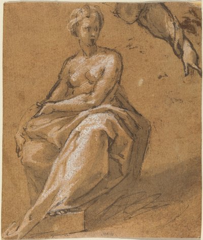 Sittende naken med draperi av Follower of Bartholomaeus Spranger