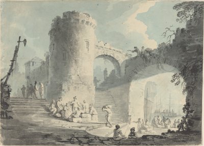 Havnescene av Follower of Claude Joseph Vernet