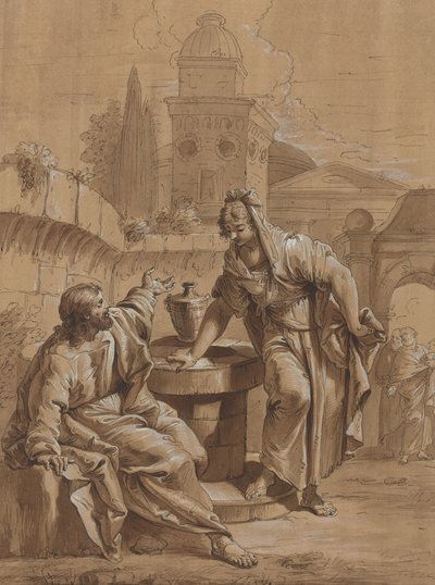 Kristus og kvinnen i Samaria av Follower of Francesco Fontebasso
