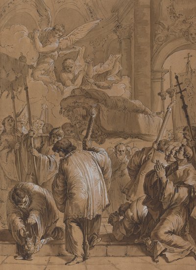 Begravelsesprosesjon av en helgen med engler av Follower of Francesco Fontebasso