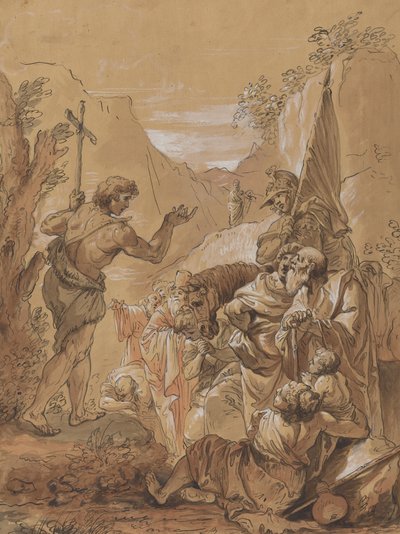 Forkynnelse av døperen Johannes i villmarken av Follower of Francesco Fontebasso