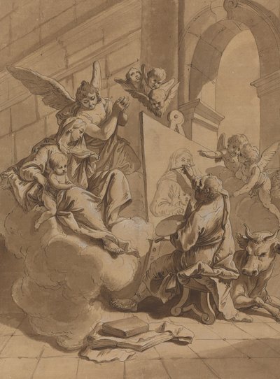 Saint Luke maler jomfruen av Follower of Francesco Fontebasso