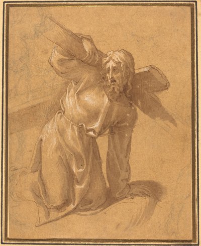 Kristus faller under korset av Follower of Francesco Salviati