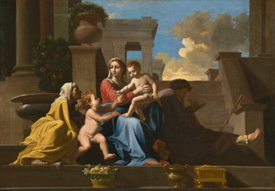 Den hellige familie på trappen av Follower of Nicolas Poussin