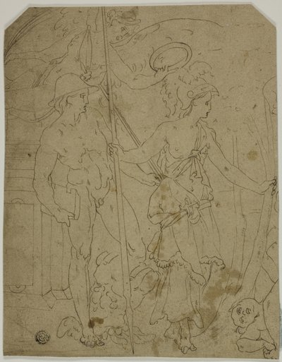 Scene med Mercury og Minerva av Fontainebleau School
