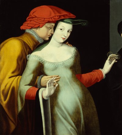 Elskerne, ca. 1600 (olje på lerret) av Fontainebleau School