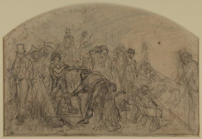 Første grove skisse for 'arbeid' (komposisjonsskisse for figurene) av Ford Madox Brown