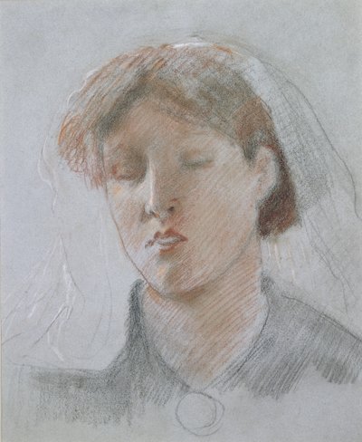 Kunstnerens kone Emma på bryllupsdagen av Ford Madox Brown