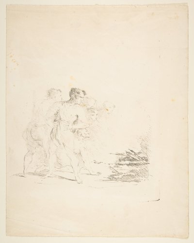 Menn spytter på en brann, ca. 1820-1850. av Formerly attributed to Goya