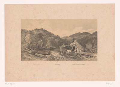 Tømmerhoggere i Schwarzwald En del av Schwarzwald / Im Schwarzwald / Paisage del Monte Negro (Sur de Alemania) (tittel på objekt) Figurer i et landskap (serietittel) av Fortuné Ferogio