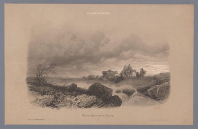 Reisende og kyr ved en bekk i et landskap Studier av figurer i et landskap (serietittel) L