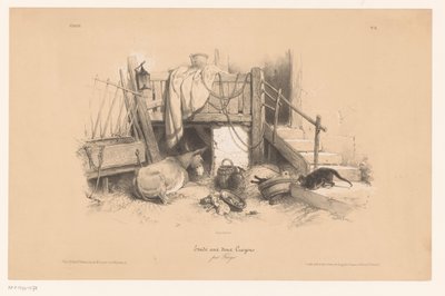 Stall med esel, katt og mus Studier med to typer kritt (serietittel) Etude aux deux fargestifter, par Férogio (serietittel på objekt) av Fortuné Ferogio