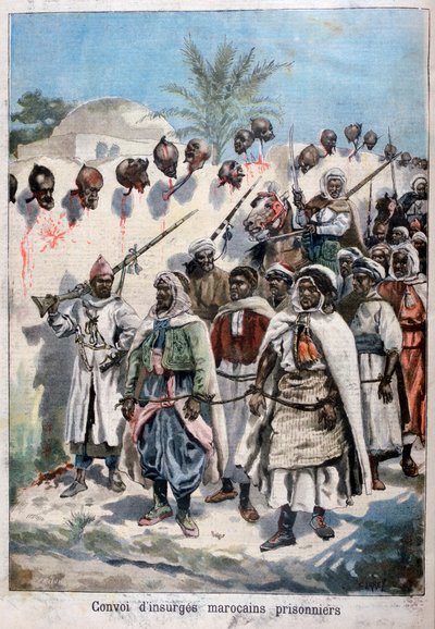 Kolonne av opprørske marokkanere tatt til fange ved Tadla av Sultan Abdul-Hafizs hær, 1897. av Fortuné Méaulle