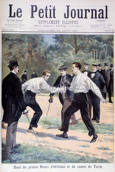 Duell mellom prins Henri dOrleans og Comte de Turin, 1897 av Fortuné Méaulle