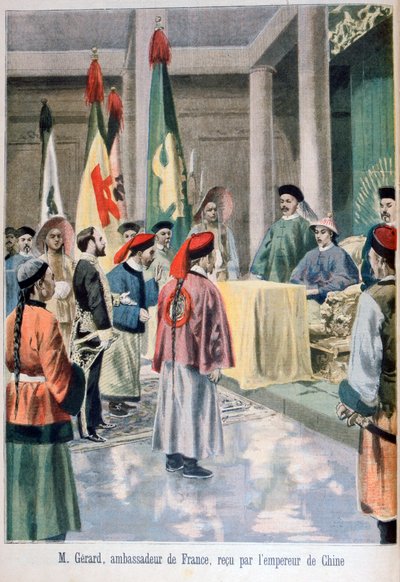 Den franske ambassadøren Gérard før Guangxu-keiseren av Kina, 1895 av Fortuné Méaulle
