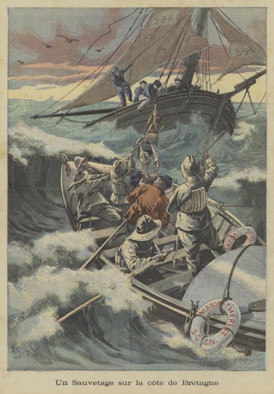 En livbåtredning utenfor kysten av Bretagne av Fortune Louis Meaulle