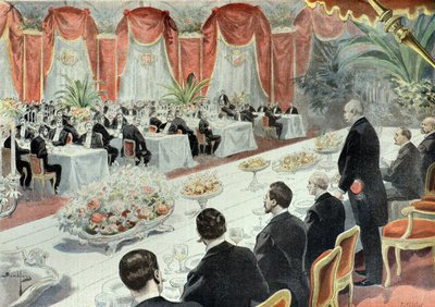 Middag tilbudt Felix Faure av representanter for handel og industri i 1897 (gravering) av Fortune Louis Meaulle
