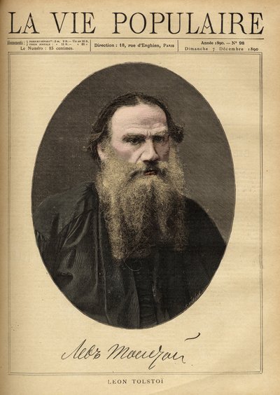 Portrait of Leon Tolstoi (1828-1910), Russian writer. Illustration by F. Meaulle. Engraving from 1890 in “La vie populaire””. Private Collection av Fortune Louis Meaulle
