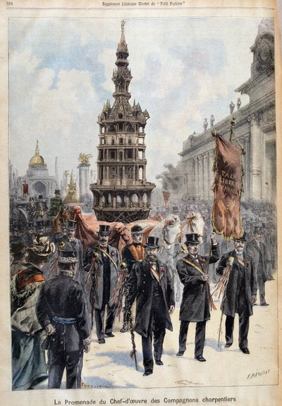 Promenade av mesterverket til Companion Carpenters, gravert av Fortuné Louis Méaulle (1844–1916), sent på 1800-tallet (farge litho) av Fortune Louis Meaulle