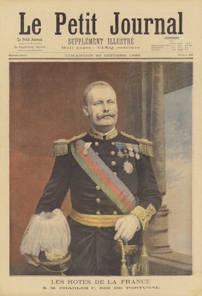 Kongelige besøkende til Frankrike: Carlos I, konge av Portugal (farge litho) av Fortune Louis Meaulle