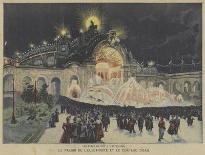 The Palace of Electricity and Castle of Water om natten, Exposition Universelle 1900, Paris av Fortune Louis Meaulle