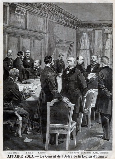 Rådet for National Order of the Legion of Honor under Dreyfus-saken, i Gravering av F. Meaulle etter Garrey. «Le Petit Journal», 24. april av Fortune Louis Meaulle
