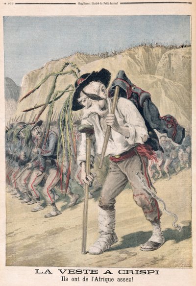 'Crispi's Defeat', karikatur fra 'le Petit Journal', 1896 av Fortune Louis Meaulle and Henri Meyer